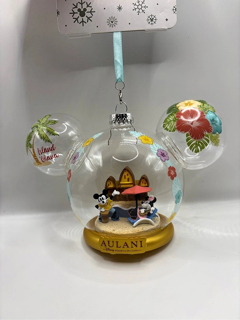 Disney Aulani Mickey and Minnie Mouse Glass Sketchbook Ornament